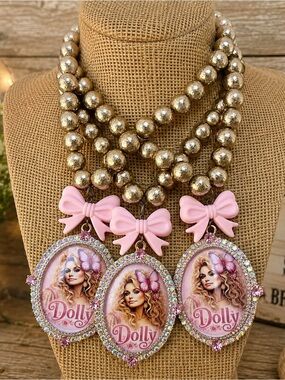Gypsy South Dolly Pink Bow Pendant Statement Necklace
